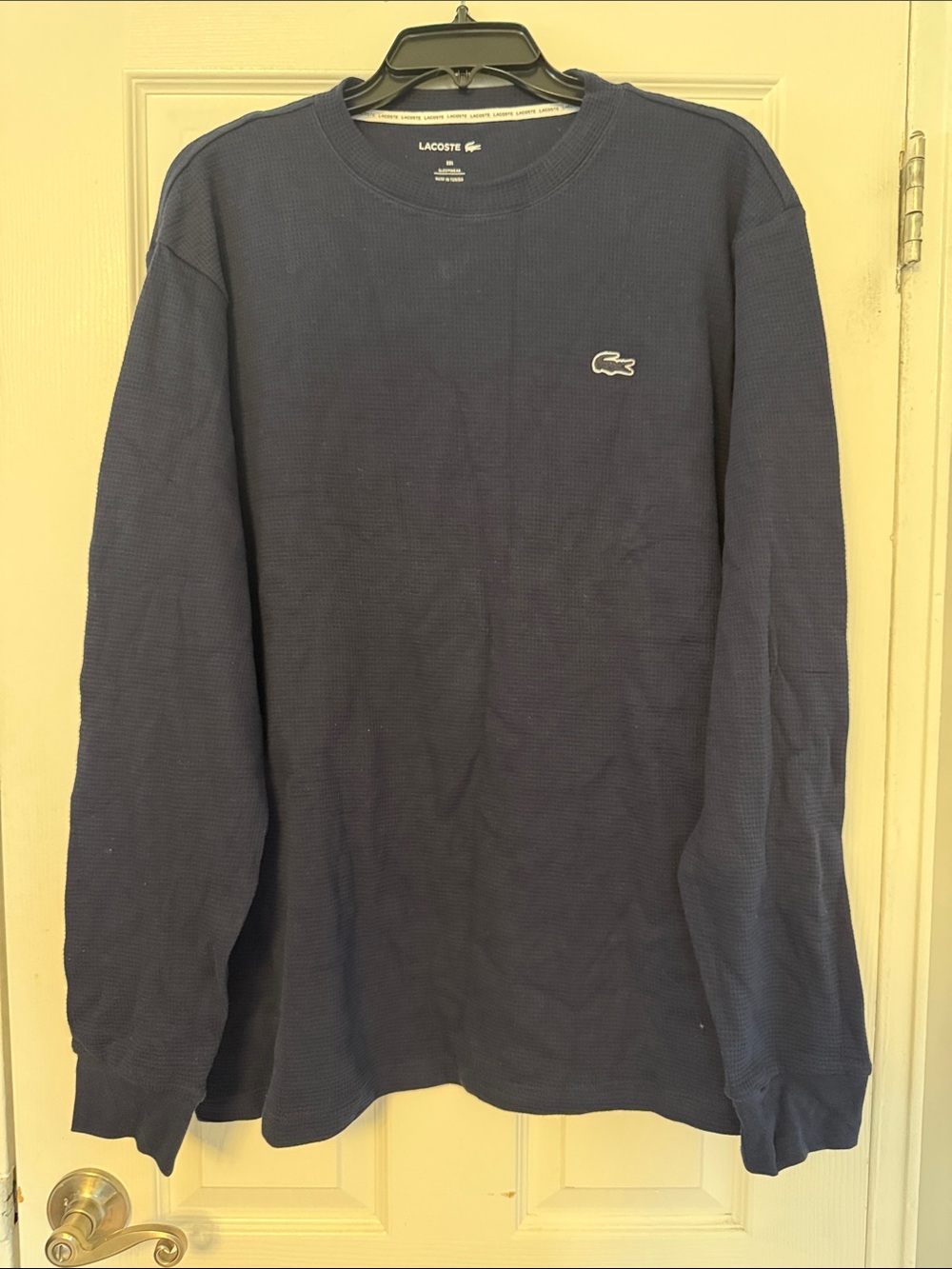 Men’s Lacoste Navy Long Sleeve Waffle-Knit Sleepwear Crew Shirt
